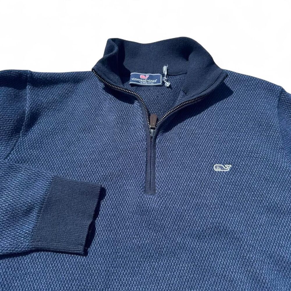 Vineyard Vines Hamilton Textured Navy Blue Quarter Zip Pullover Sweater Men's M